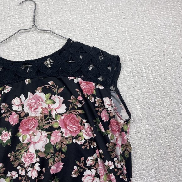 Faith and Joy Los Angeles Women's 3X Floral Roses AOP Lace Yoke Knit Top Blouse - Picture 3 of 11